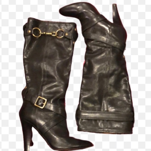 COACH black leather high heeled boots with buckles - Picture 10 of 10
